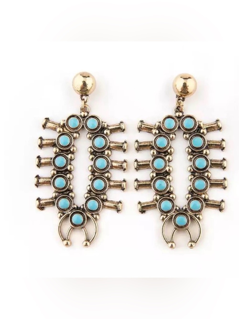 🌟🌟 Gold-Tone Turquoise Drop Earrings - Picture 2 of 8
